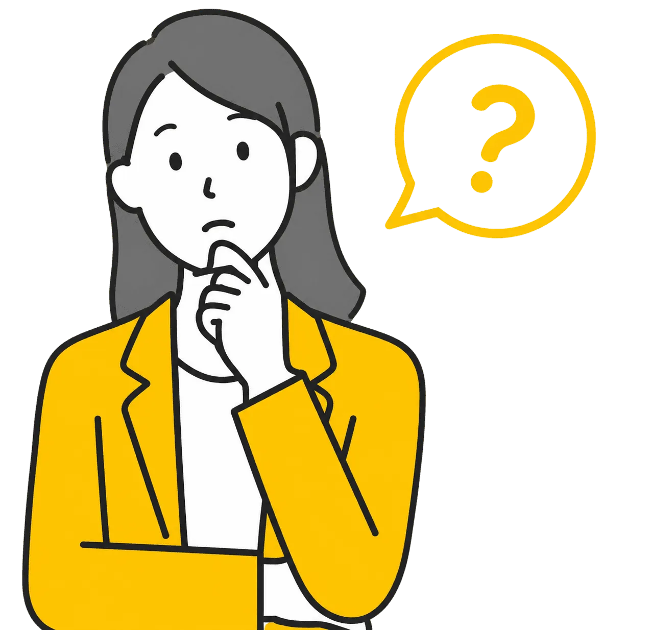 質問を考えている女性のイラスト